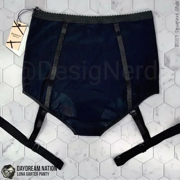 DAYDREAM NATION LUNA GARTER PANTY / DOLLS KILL BETTY UNDERWEAR BLACK PINUP SMALL